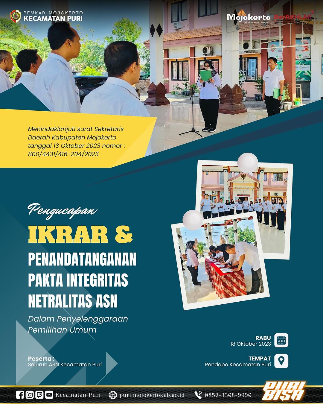 Pelaksanaan Pengucapan Ikrar Bersama dan Penandatanganan Pakta Integritas Netralitas Pegawai ASN dalam Penyelenggaraan Pemilhan Umum